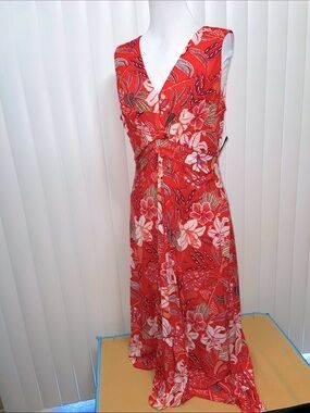 Women’s NWT JESSICA HOWARD Red Floral V-Neck Maxi Dress SZ 14P